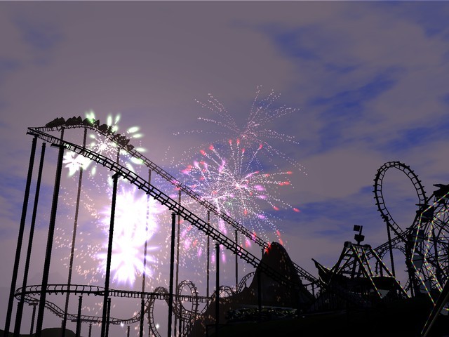 lovely sky in this scene from rollercoaster tycoon three